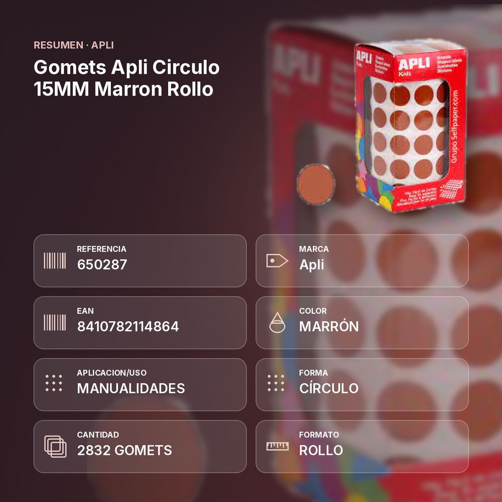 GOMETS APLI CIRCULO 15MM MARRON ROLLO - resumen de atributos