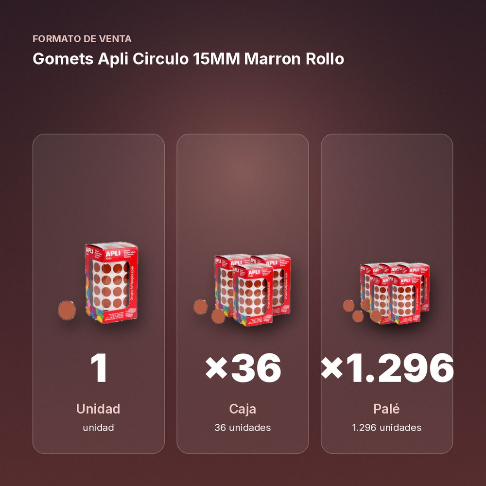 GOMETS APLI CIRCULO 15MM MARRON ROLLO - formato de venta: caja de 36, palé de 1296