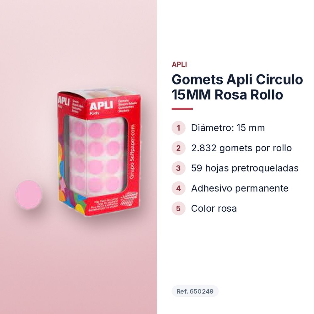 GOMETS APLI CIRCULO 15MM ROSA ROLLO - características principales