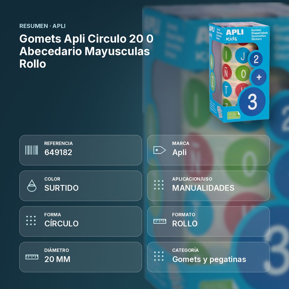 GOMETS APLI CIRCULO 20 0 ABECEDARIO MAYUSCULAS ROLLO - resumen de atributos