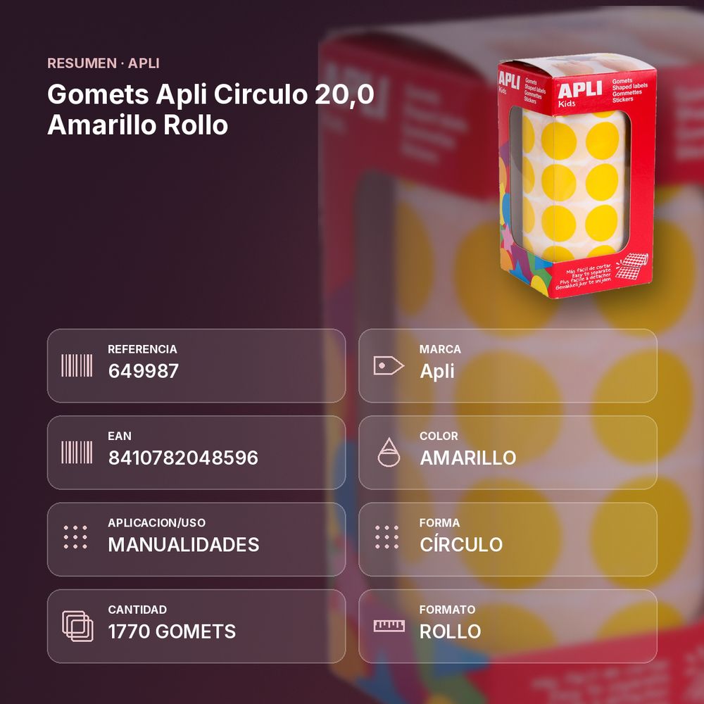GOMETS APLI CIRCULO 20,0 AMARILLO ROLLO - resumen de atributos