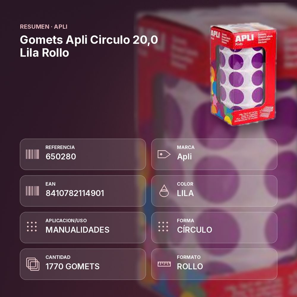 GOMETS APLI CIRCULO 20,0 LILA ROLLO - resumen de atributos