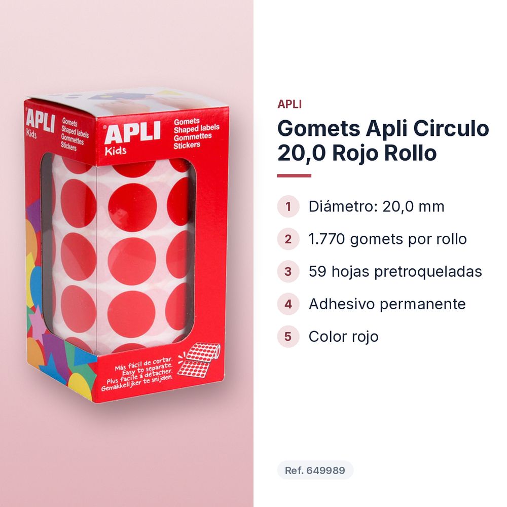 GOMETS APLI CIRCULO 20,0 ROJO ROLLO - características principales