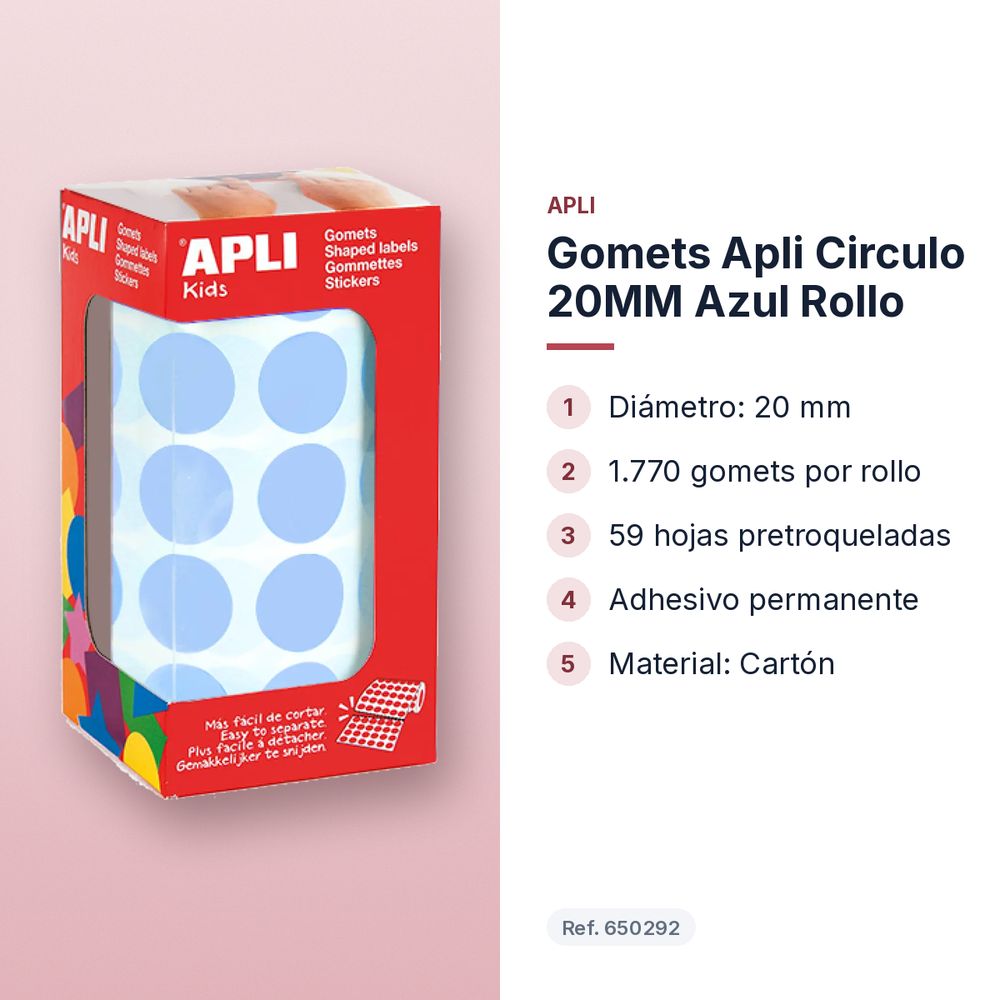 GOMETS APLI CIRCULO 20MM AZUL ROLLO - características principales