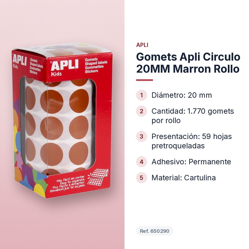 GOMETS APLI CIRCULO 20MM MARRON ROLLO - características principales