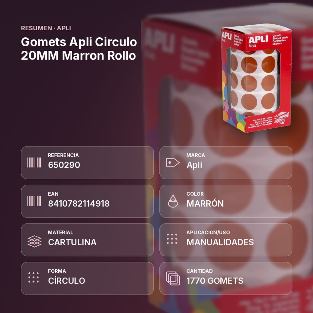 GOMETS APLI CIRCULO 20MM MARRON ROLLO - resumen de atributos