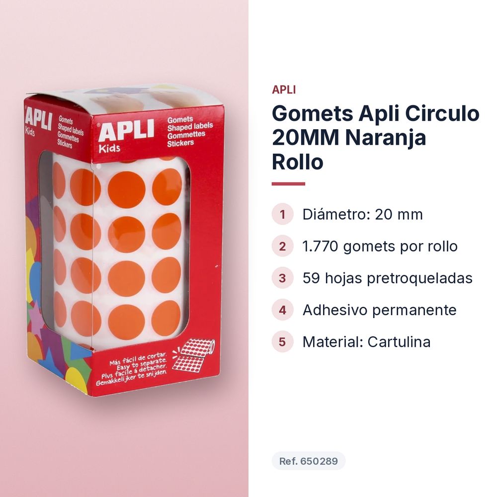 GOMETS APLI CIRCULO 20MM NARANJA ROLLO - características principales