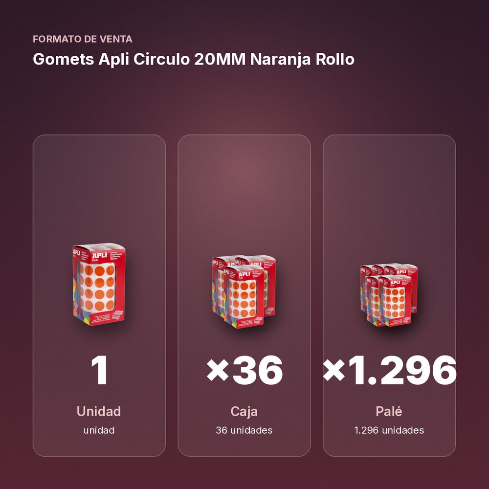 GOMETS APLI CIRCULO 20MM NARANJA ROLLO - formato de venta: caja de 36, palé de 1296
