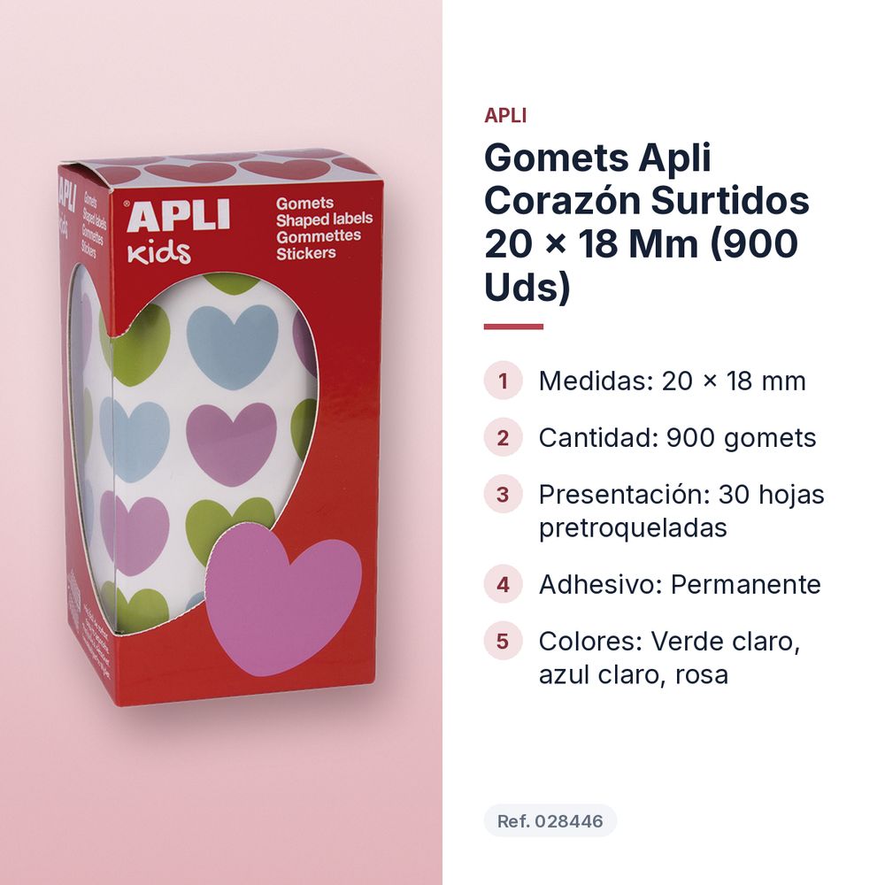 GOMETS APLI CORAZÓN SURTIDOS 20 X 18 MM (900 UDS) - características principales