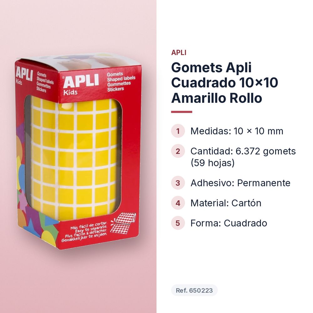 GOMETS APLI CUADRADO 10X10 AMARILLO ROLLO - características principales