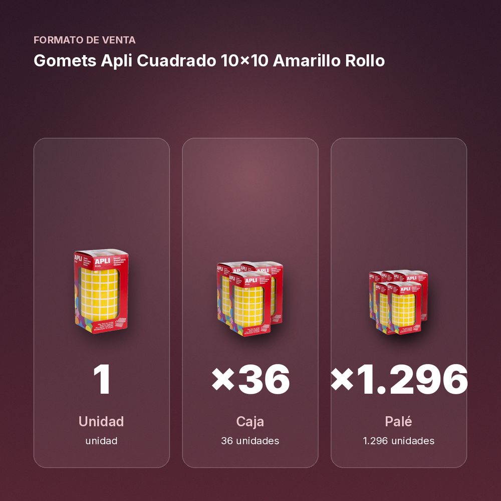 GOMETS APLI CUADRADO 10X10 AMARILLO ROLLO - formato de venta: caja de 36, palé de 1296
