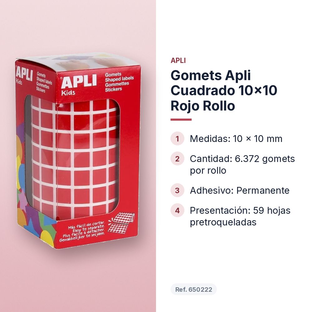 GOMETS APLI CUADRADO 10X10 ROJO ROLLO - características principales