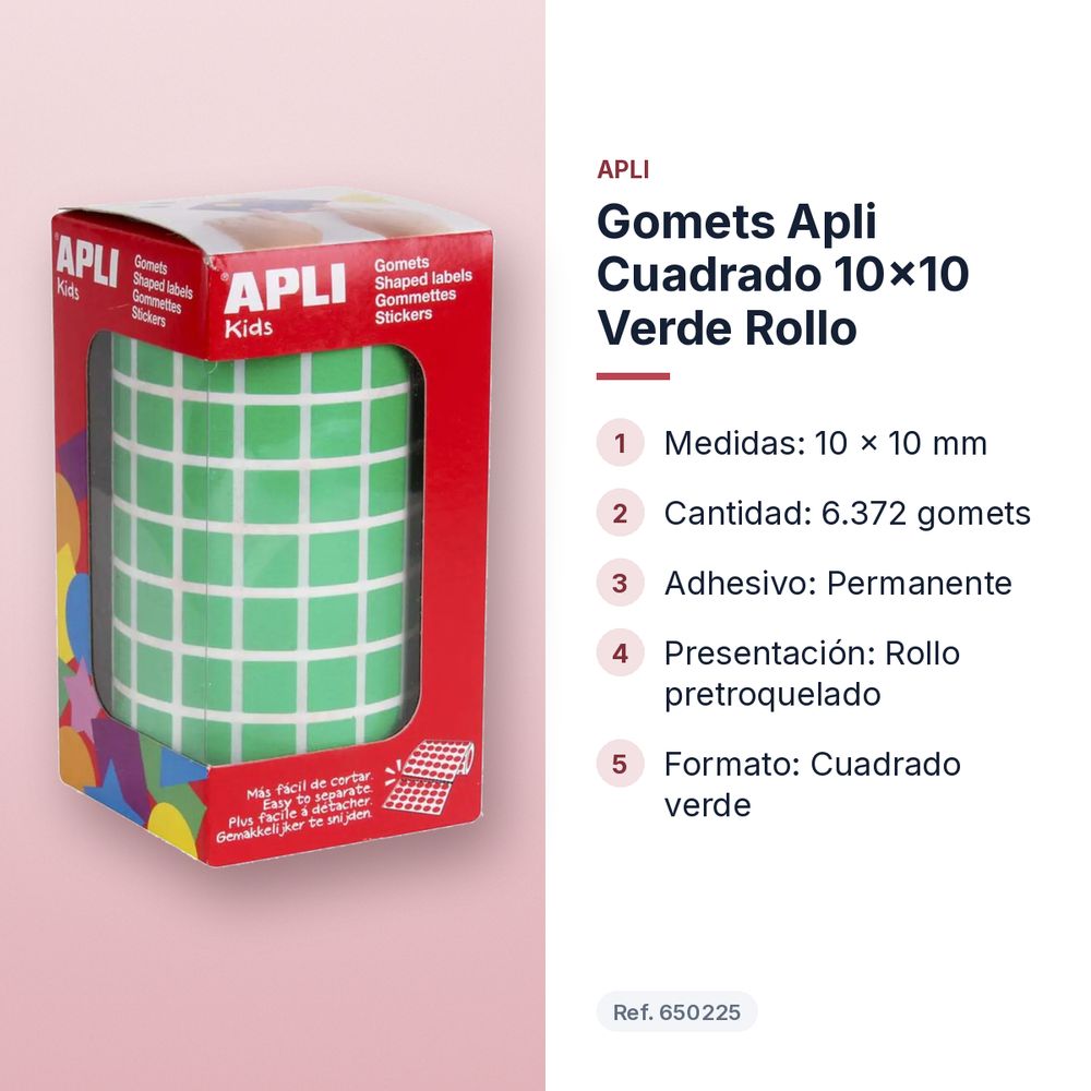 GOMETS APLI CUADRADO 10X10 VERDE ROLLO - características principales