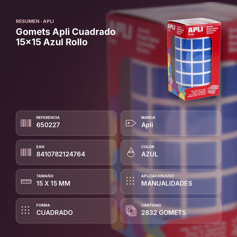 GOMETS APLI CUADRADO 15X15 AZUL ROLLO - resumen de atributos