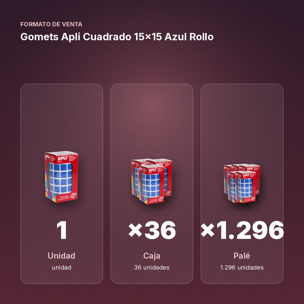 GOMETS APLI CUADRADO 15X15 AZUL ROLLO - formato de venta: caja de 36, palé de 1296
