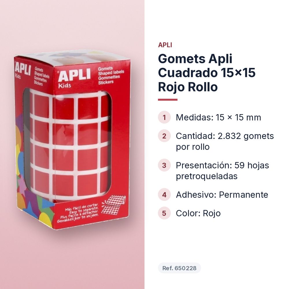 GOMETS APLI CUADRADO 15X15 ROJO ROLLO - características principales