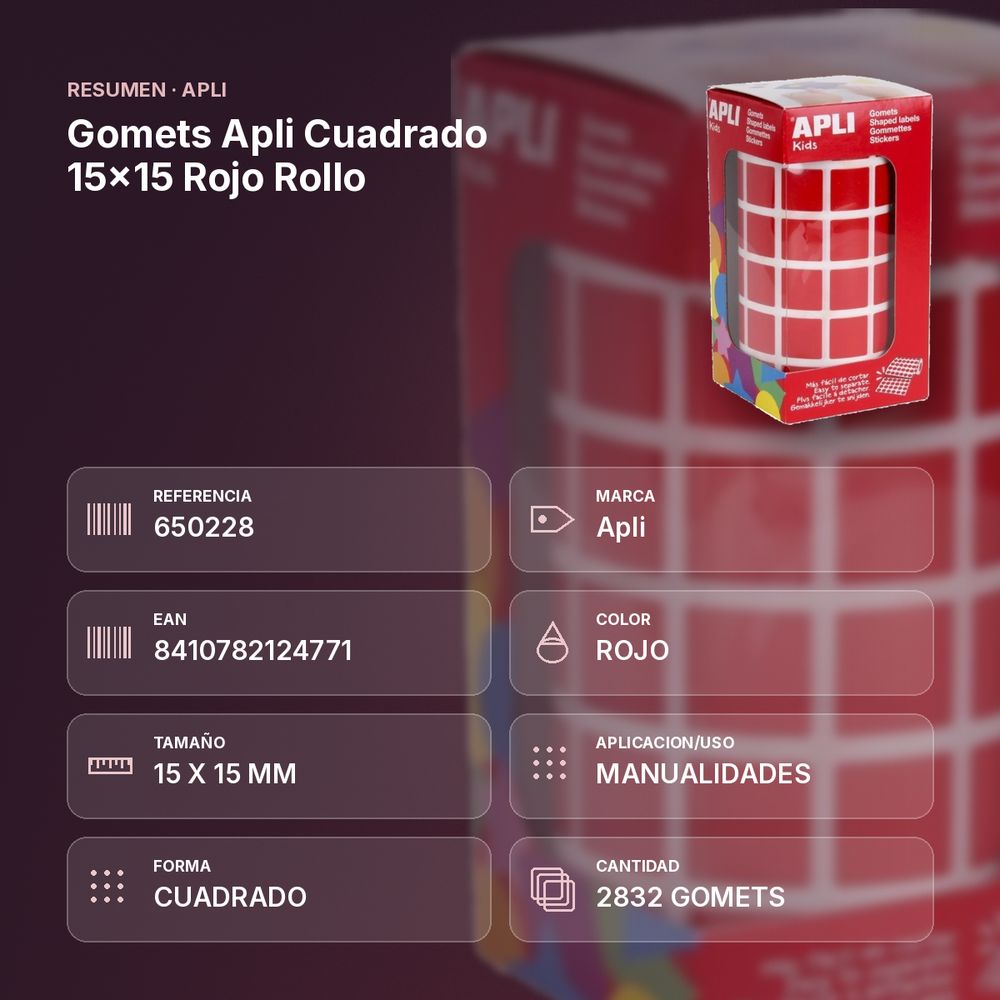 GOMETS APLI CUADRADO 15X15 ROJO ROLLO - resumen de atributos