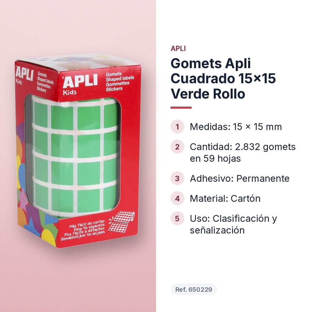 GOMETS APLI CUADRADO 15X15 VERDE ROLLO - características principales