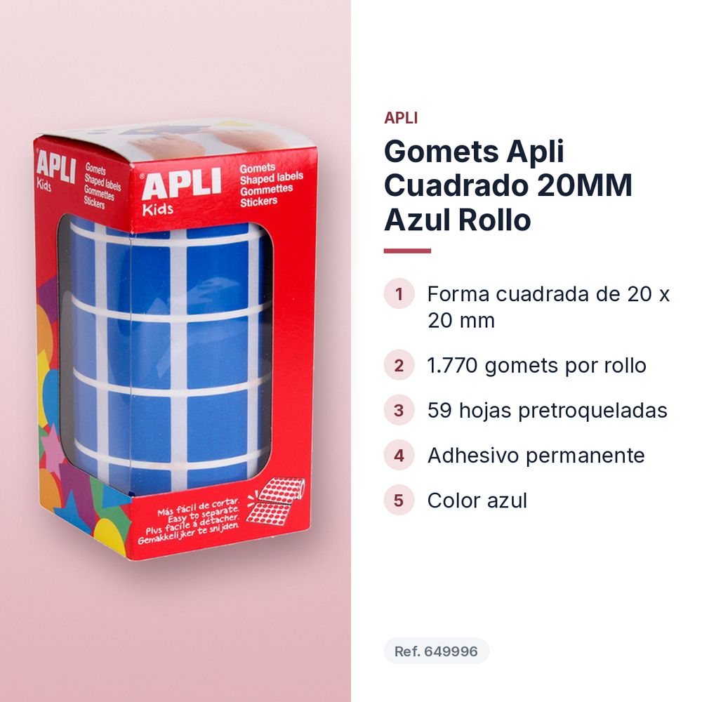GOMETS APLI CUADRADO 20MM AZUL ROLLO - características principales