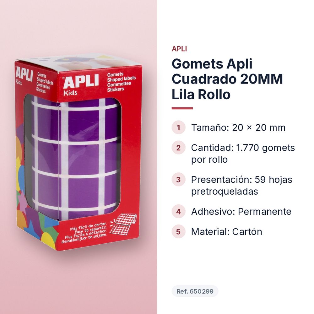 GOMETS APLI CUADRADO 20MM LILA ROLLO - características principales