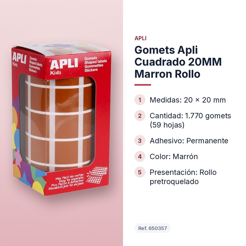 GOMETS APLI CUADRADO 20MM MARRON ROLLO - características principales