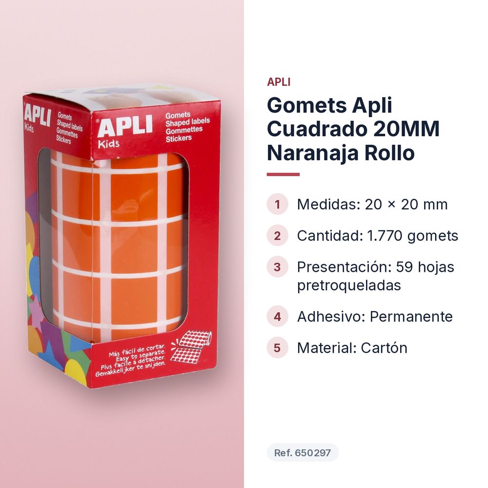 GOMETS APLI CUADRADO 20MM NARANAJA ROLLO - características principales