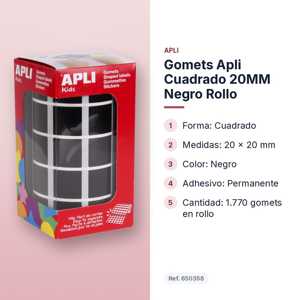 GOMETS APLI CUADRADO 20MM NEGRO ROLLO - características principales