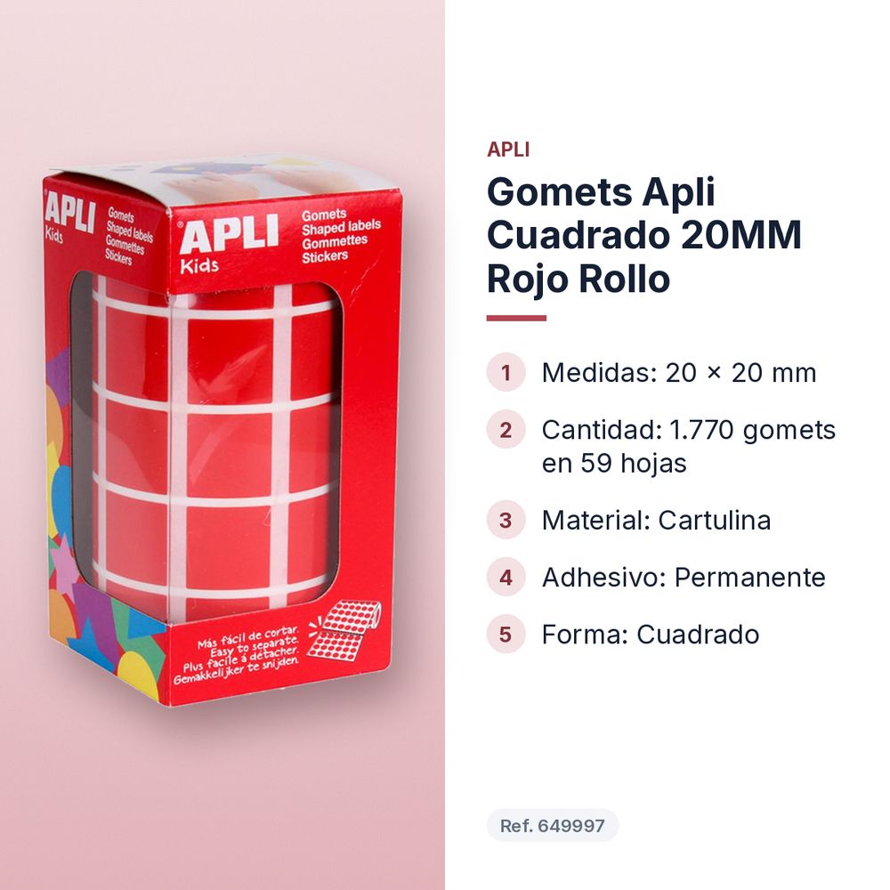 GOMETS APLI CUADRADO 20MM ROJO ROLLO - características principales