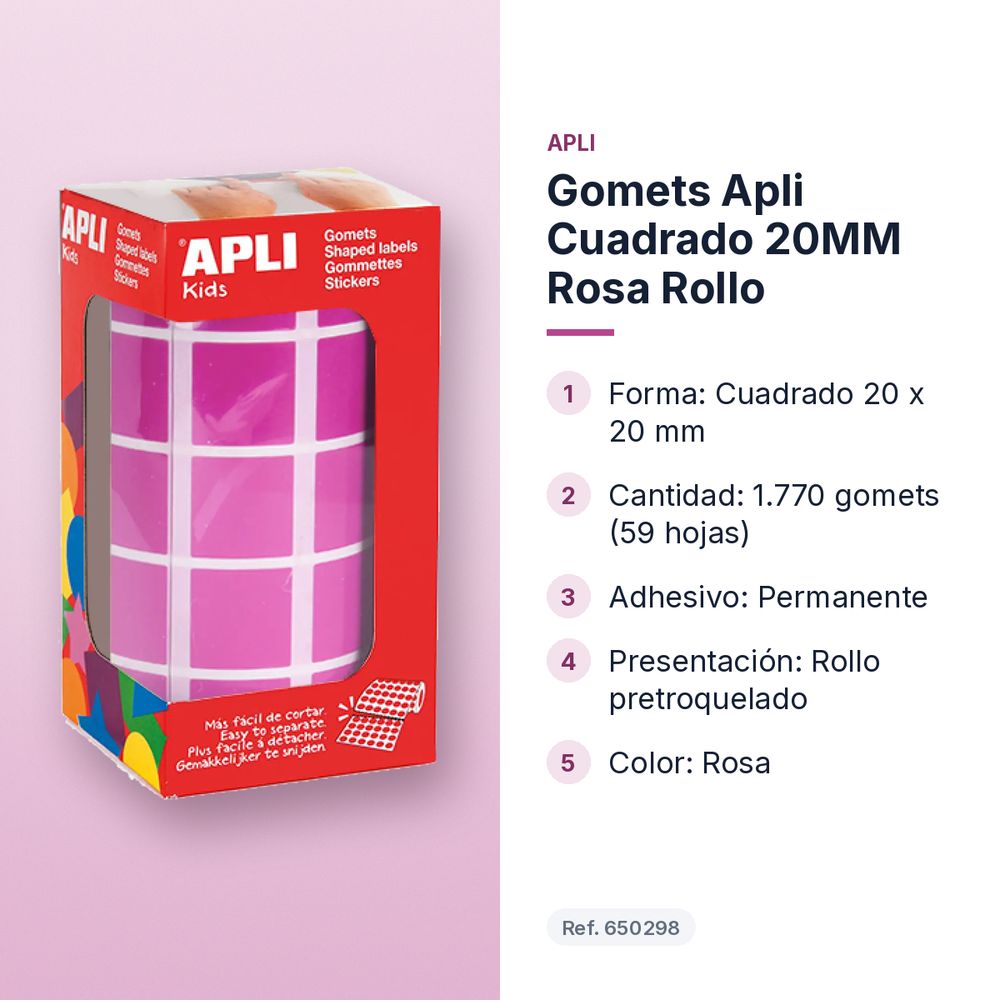 GOMETS APLI CUADRADO 20MM ROSA ROLLO - características principales