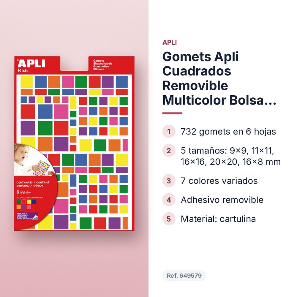 GOMETS APLI CUADRADOS REMOVIBLE MULTICOLOR BOLSA 732 UDS - características principales