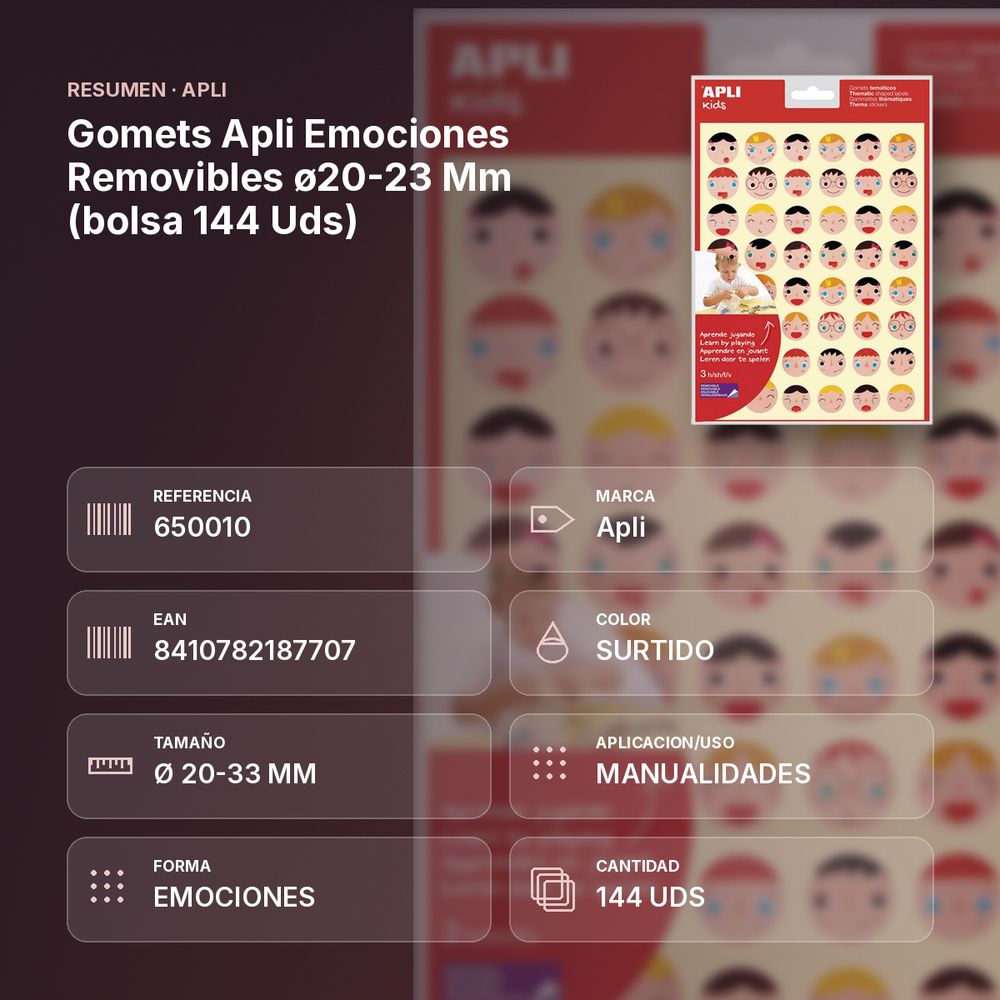 GOMETS APLI EMOCIONES REMOVIBLES Ø20-23 MM (BOLSA 144 UDS) - resumen de atributos