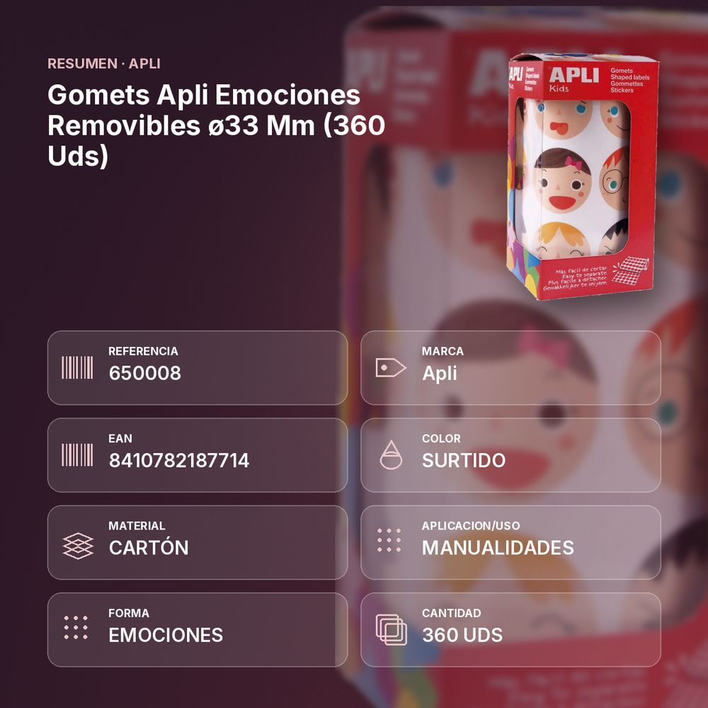 GOMETS APLI EMOCIONES REMOVIBLES Ø33 MM (360 UDS) - resumen de atributos
