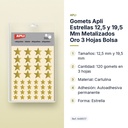 GOMETS APLI ESTRELLAS 12,5 Y 19,5 MM METALIZADOS ORO 3 HOJAS BOLSA - características principales