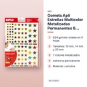 GOMETS APLI ESTRELLAS MULTICOLOR METALIZADAS PERMANENTES 6 HOJAS BOLSA - características principales