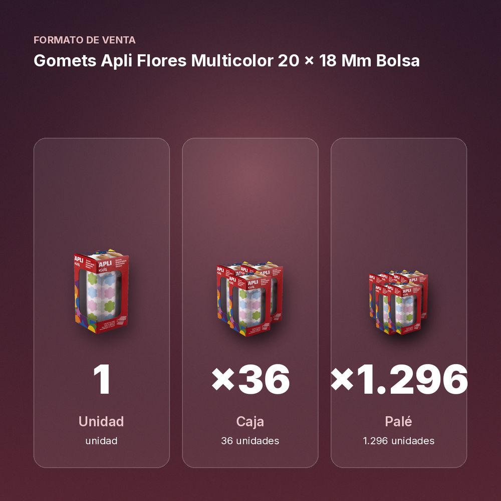 GOMETS APLI FLORES MULTICOLOR 20 X 18 MM BOLSA - formato de venta: caja de 36, palé de 1296