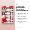 GOMETS APLI HEXAGONALES REMOVIBLES MULTICOLOR 6 HOJAS BOLSA - características principales