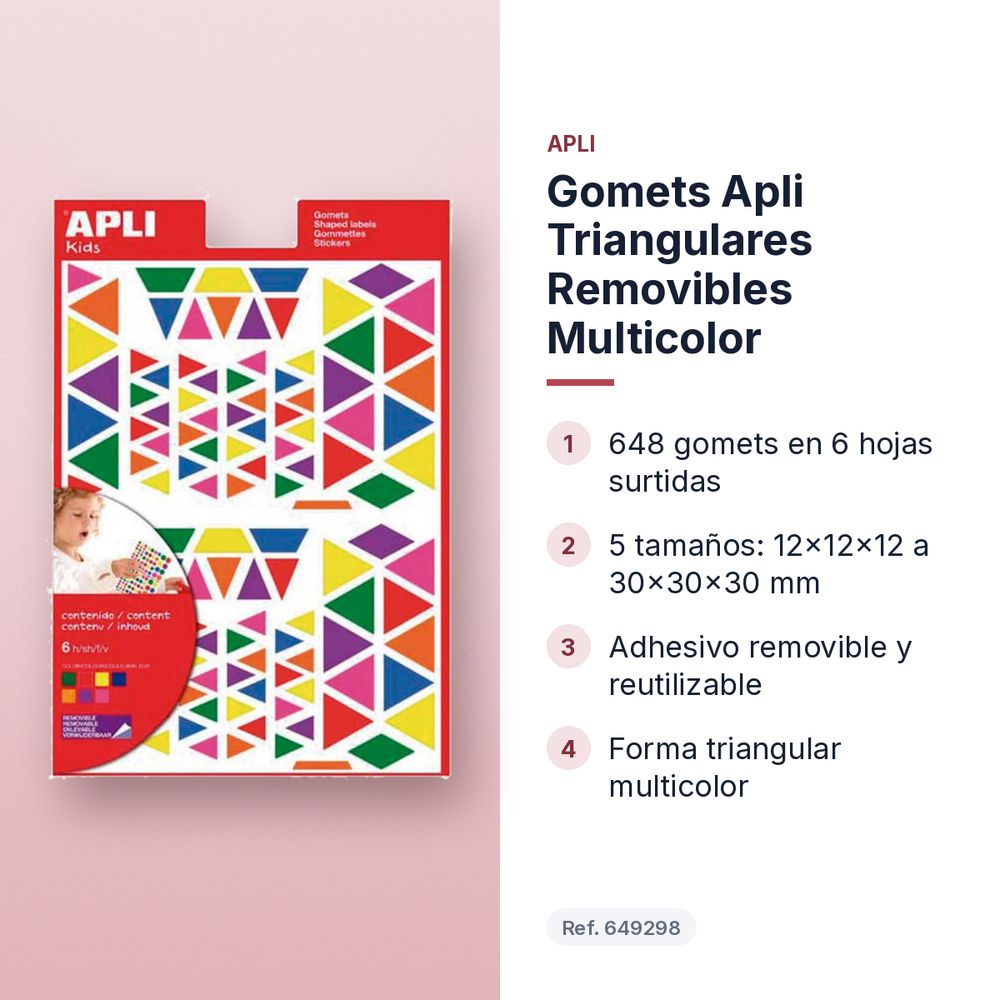 GOMETS APLI TRIANGULARES REMOVIBLES MULTICOLOR  - características principales