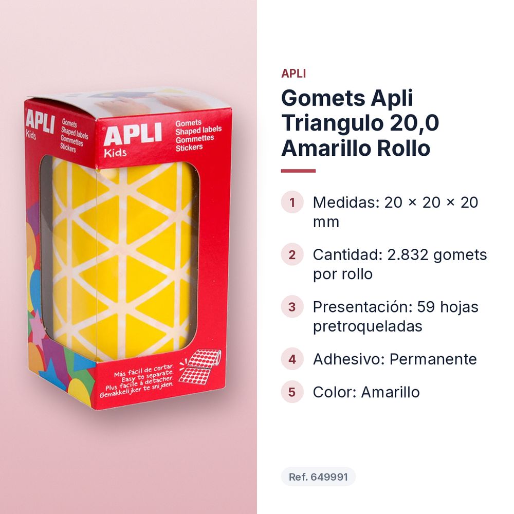 GOMETS APLI TRIANGULO 20,0 AMARILLO ROLLO - características principales