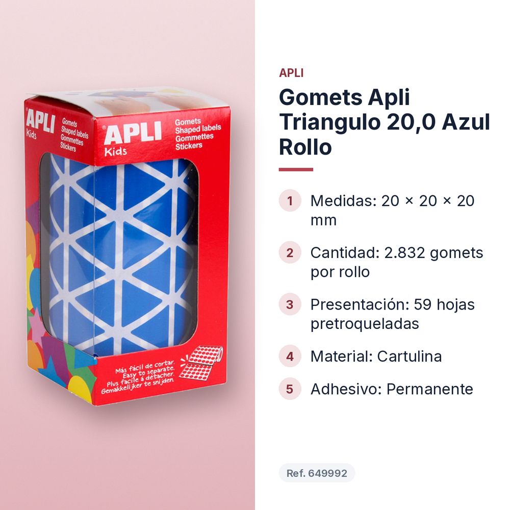 GOMETS APLI TRIANGULO 20,0 AZUL ROLLO - características principales
