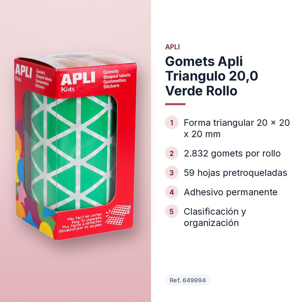 GOMETS APLI TRIANGULO 20,0 VERDE ROLLO - características principales
