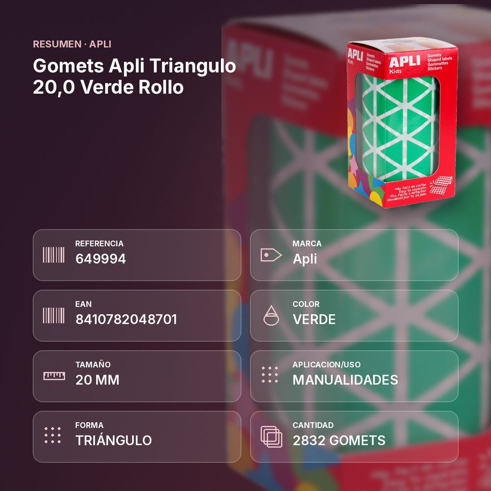 GOMETS APLI TRIANGULO 20,0 VERDE ROLLO - resumen de atributos