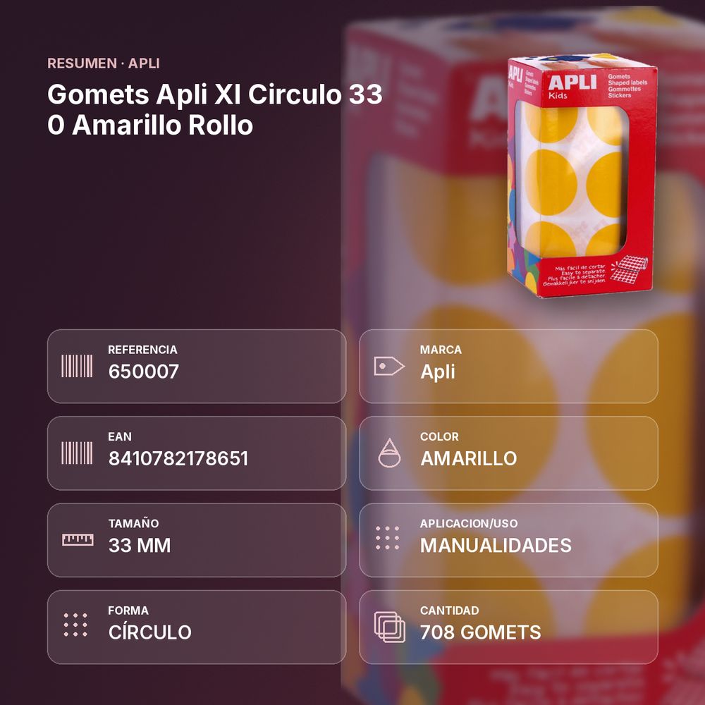 GOMETS APLI XL CIRCULO 33 0 AMARILLO ROLLO - resumen de atributos