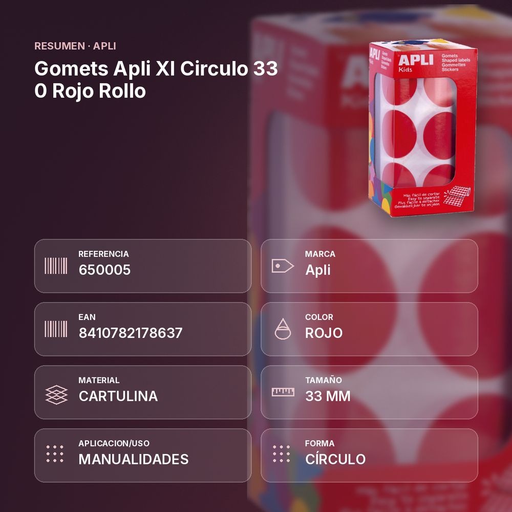 GOMETS APLI XL CIRCULO 33 0 ROJO ROLLO - resumen de atributos