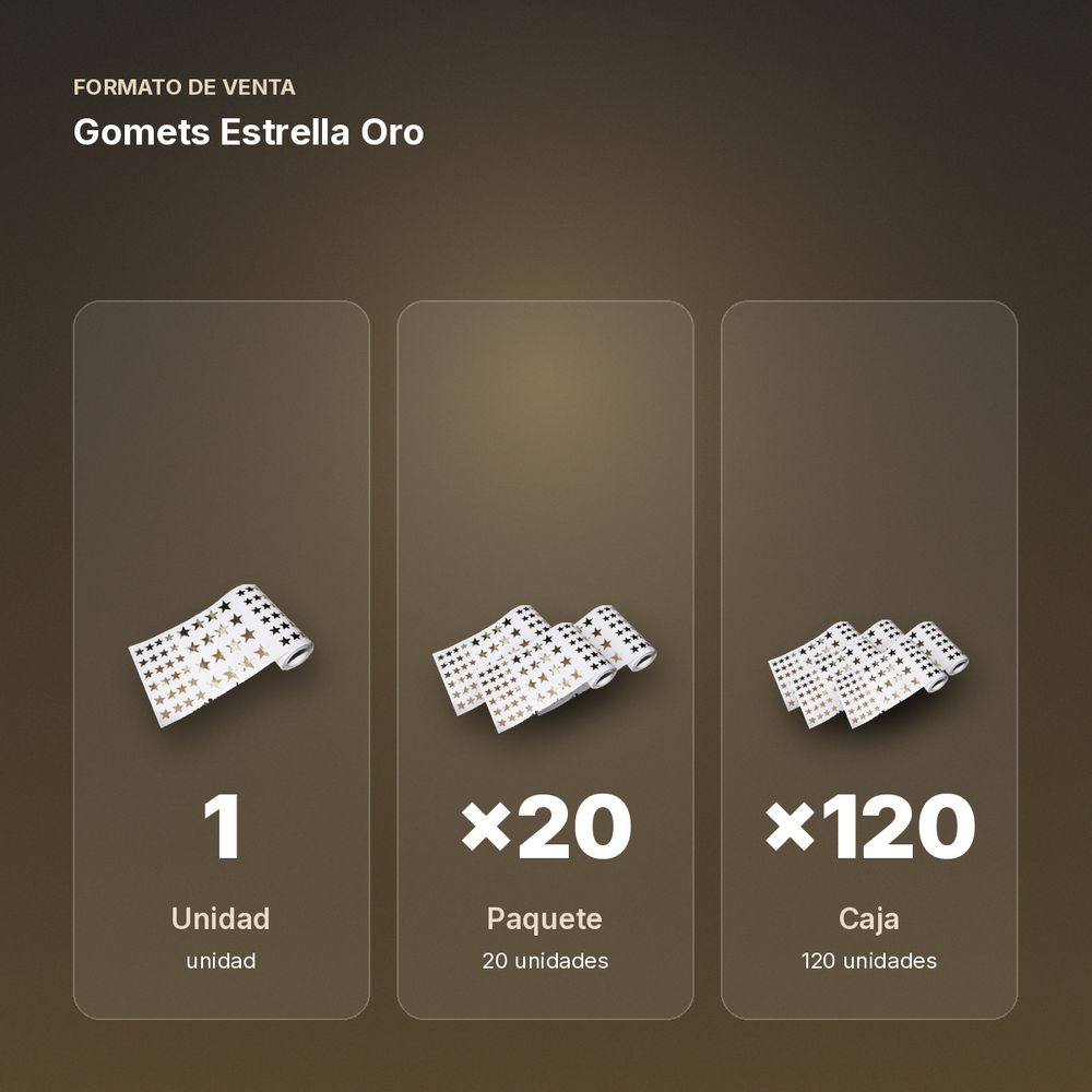GOMETS ESTRELLA ORO - formato de venta: paquete de 20, caja de 120