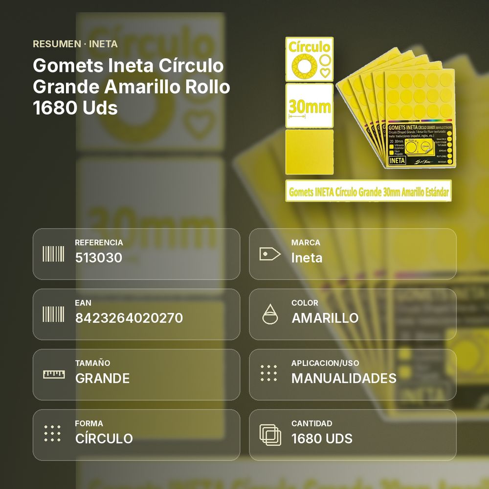 GOMETS INETA CÍRCULO GRANDE AMARILLO ROLLO 1680 UDS - resumen de atributos