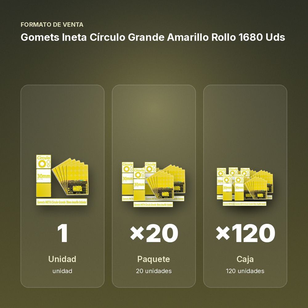 GOMETS INETA CÍRCULO GRANDE AMARILLO ROLLO 1680 UDS - formato de venta: paquete de 20, caja de 120