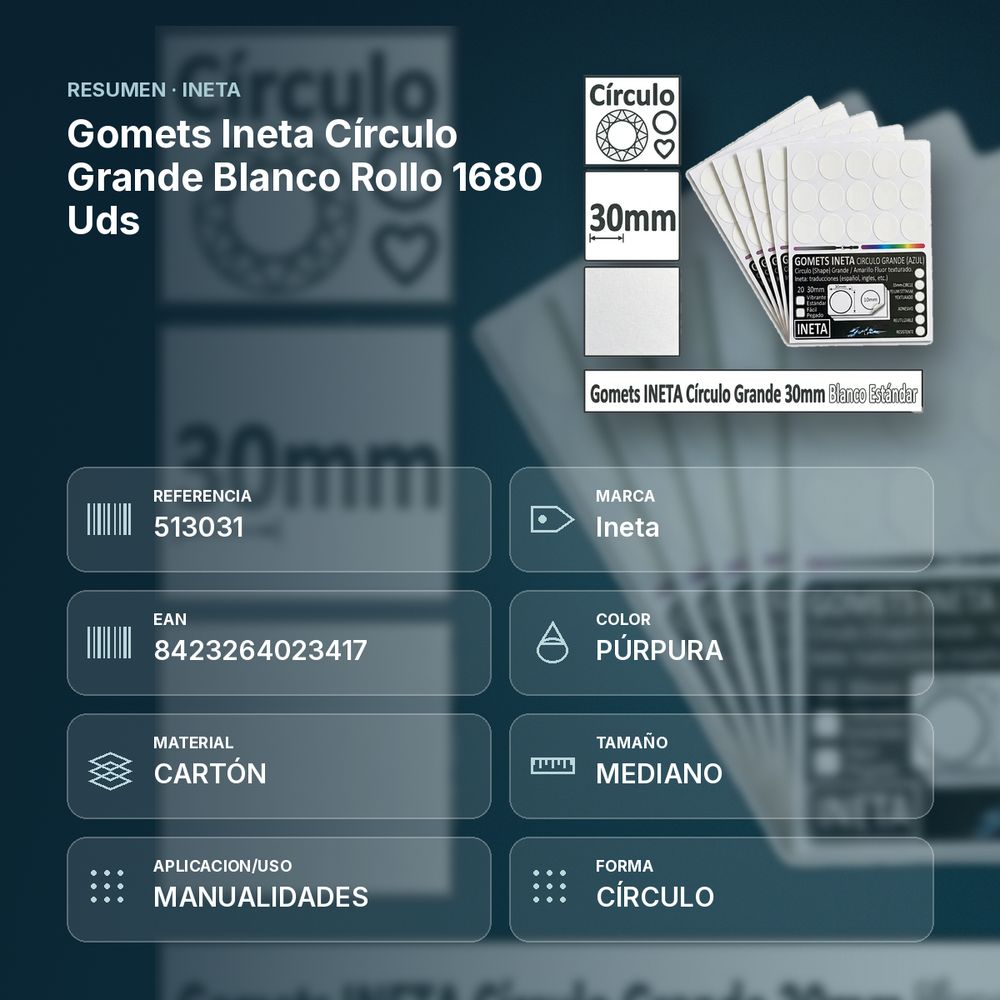 GOMETS INETA CÍRCULO GRANDE BLANCO ROLLO 1680 UDS - resumen de atributos