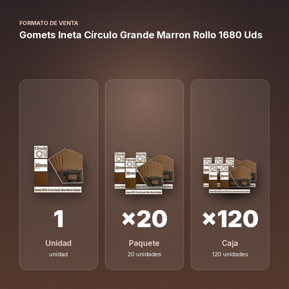 GOMETS INETA CÍRCULO GRANDE MARRON ROLLO 1680 UDS - formato de venta: paquete de 20, caja de 120