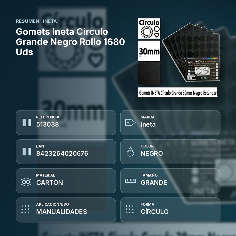 GOMETS INETA CÍRCULO GRANDE NEGRO ROLLO 1680 UDS - resumen de atributos
