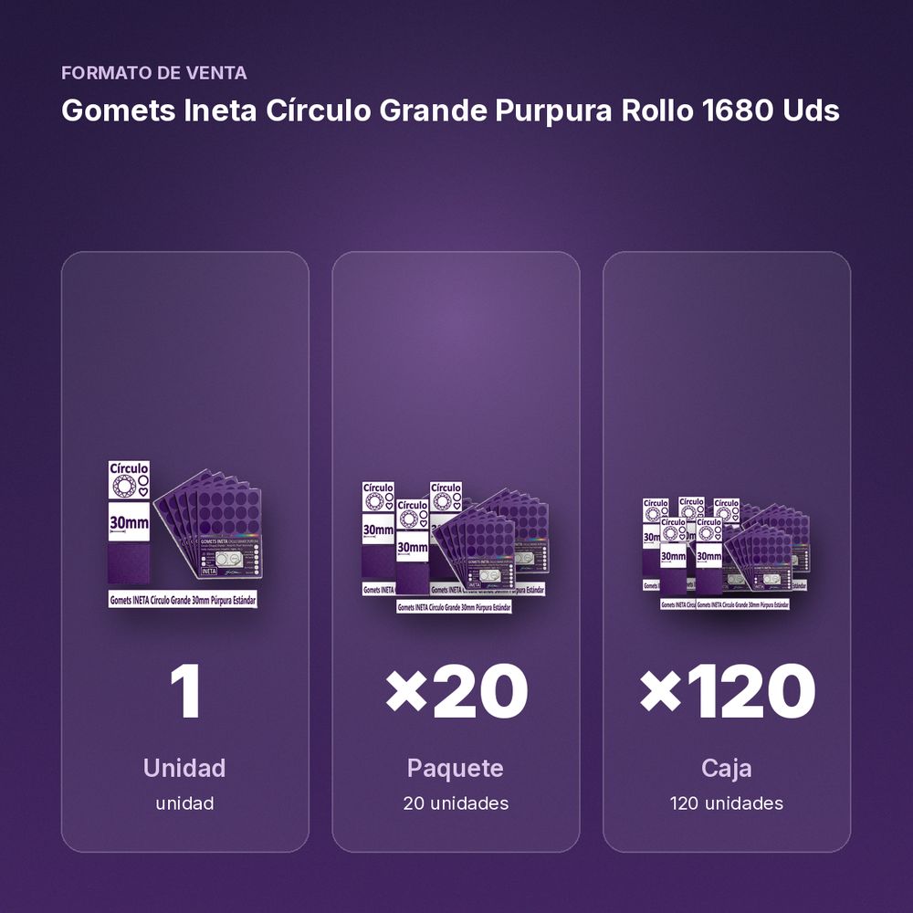 GOMETS INETA CÍRCULO GRANDE PURPURA ROLLO 1680 UDS - formato de venta: paquete de 20, caja de 120